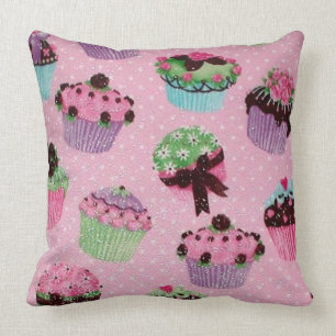 Cute Pink Polka Dot Cupcake Throw Pillow