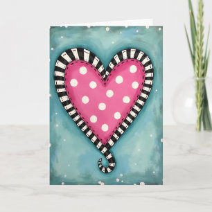 Cute Pink Polka Dot Heart Card