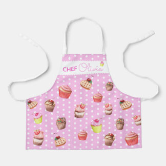 Cute Pink Polka Dot Personalised Chef Cupcake Apro Apron