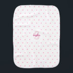 Cute Pink Polka Dots Monogram Soft Newborn Infant Burp Cloth<br><div class="desc">Create your own custom, personalised, 100% ultra-soft polyester fleece, gentle on baby’s skin, unique, one-of-a-kind, dark pink typography script name initial, cute stylish retro pink polka dots pattern on white background, monogrammed baby burp cloth. Simply type in the baby's initial / monogram and name, to customise. Makes a wonderful, custom,...</div>