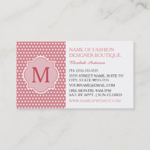 Cute Pink Polka Dots With Girly Monogram Boutique Business Card