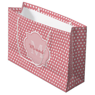 Cute Pink Polka Dots With Monogram and Name Large Gift Bag