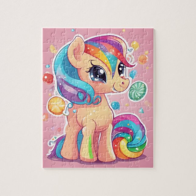 Cute pink pony with candies and sweets jigsaw puzzle (Vertical)