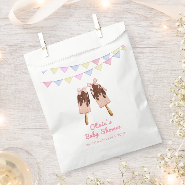 Cute Pink Popcicle Bow Ice Cream Baby Shower  Favour Bags (Clipped)