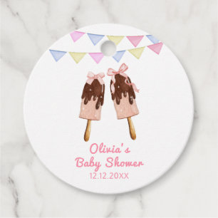 Cute Pink Popcicle Bow Ice Cream Baby Shower  Favour Tags