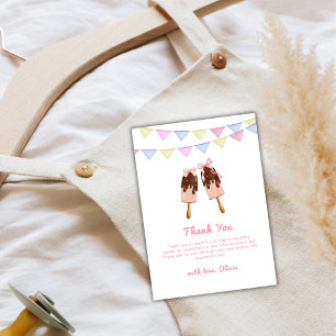 Cute Pink Popcicle Bow Ice Cream Baby Shower Thank You Card