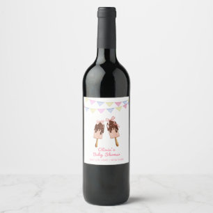 Cute Pink Popcicle Bow Ice Cream Baby Shower Wine Label
