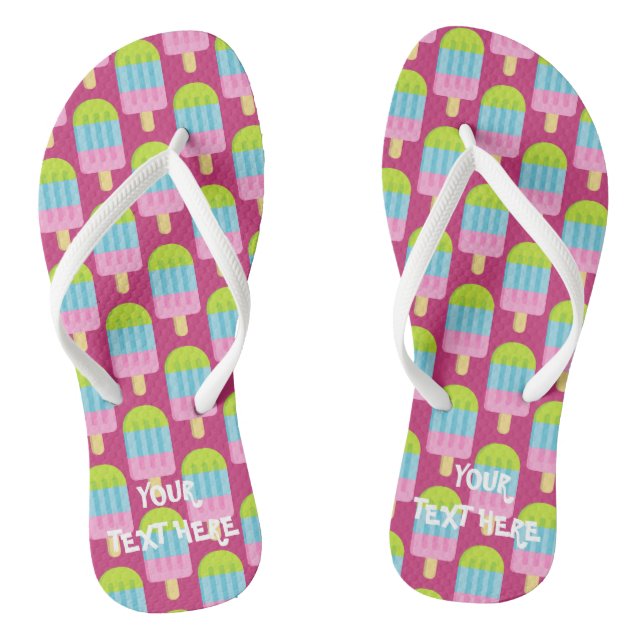 Cute pink popsicle print custom beach flip flops (Footbed)