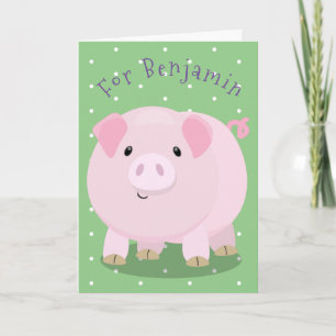 Cute pink pot bellied cartoon illustration card