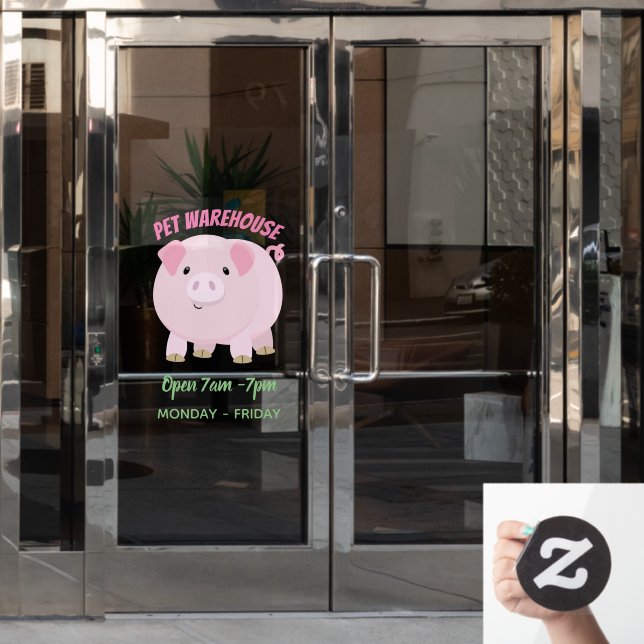 Cute pink pot bellied pig cartoon illustration (Office Door)