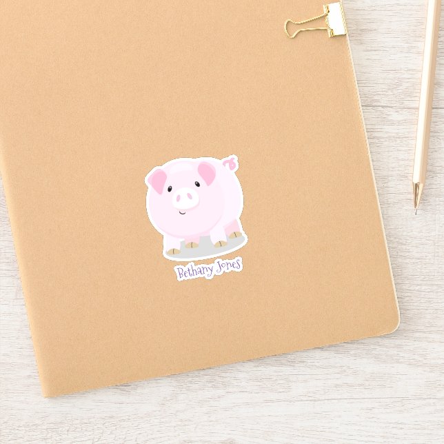 Cute pink pot bellied pig cartoon illustration (Notebook)