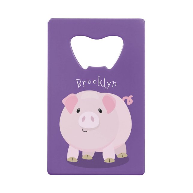 Cute pink pot bellied pig cartoon illustration (Front)