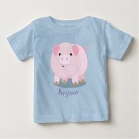 Cute pink pot bellied pig cartoon illustration