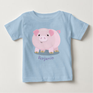 Cute pink pot bellied pig cartoon illustration baby T-Shirt