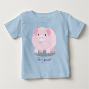 Cute pink pot bellied pig cartoon illustration baby T-Shirt