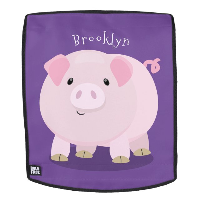 Cute pink pot bellied pig cartoon illustration backpack (Removable Face)