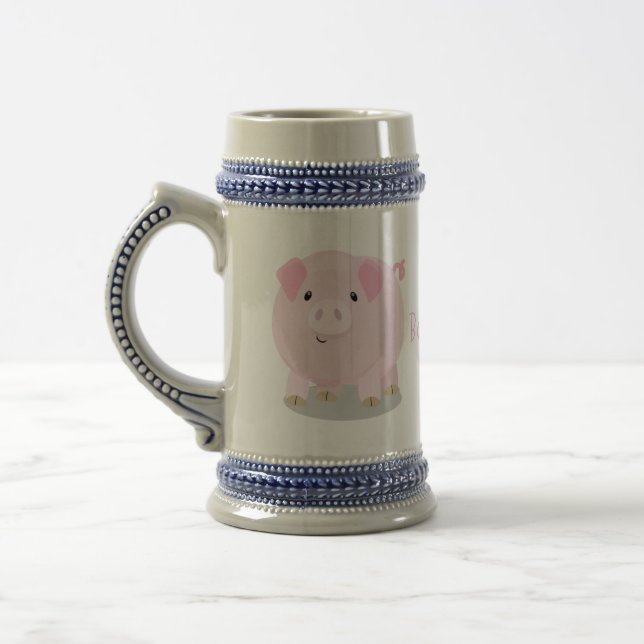 Cute pink pot bellied pig cartoon illustration beer stein (Left)