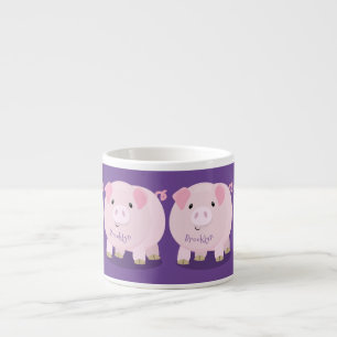 Cute pink pot bellied pig cartoon illustration espresso cup