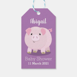 Cute pink pot bellied pig cartoon illustration gift tags