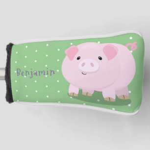 Cute pink pot bellied pig cartoon illustration golf head cover