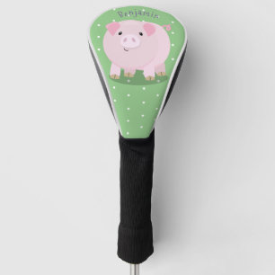 Cute pink pot bellied pig cartoon illustration golf head cover