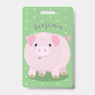 Cute pink pot bellied pig cartoon illustration ID badge