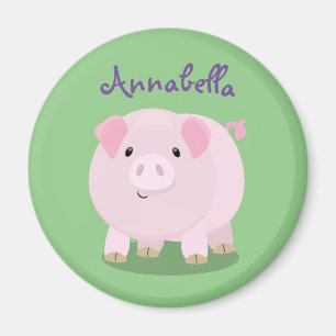 Cute pink pot bellied pig cartoon illustration magnet