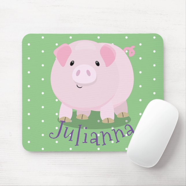Cute pink pot bellied pig cartoon illustration mouse pad (With Mouse)