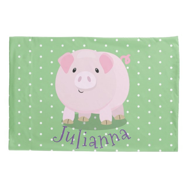 Cute pink pot bellied pig cartoon illustration pillowcase (Back)