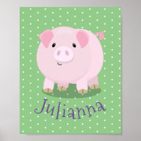 Cute pink pot bellied pig cartoon illustration