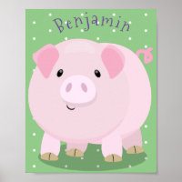 Cute pink pot bellied pig cartoon illustration