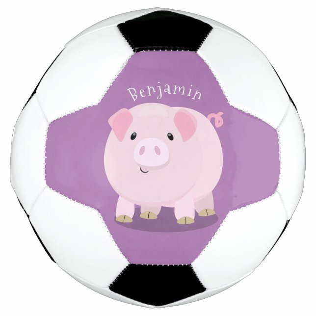 Cute pink pot bellied pig cartoon illustration soccer ball (Front)