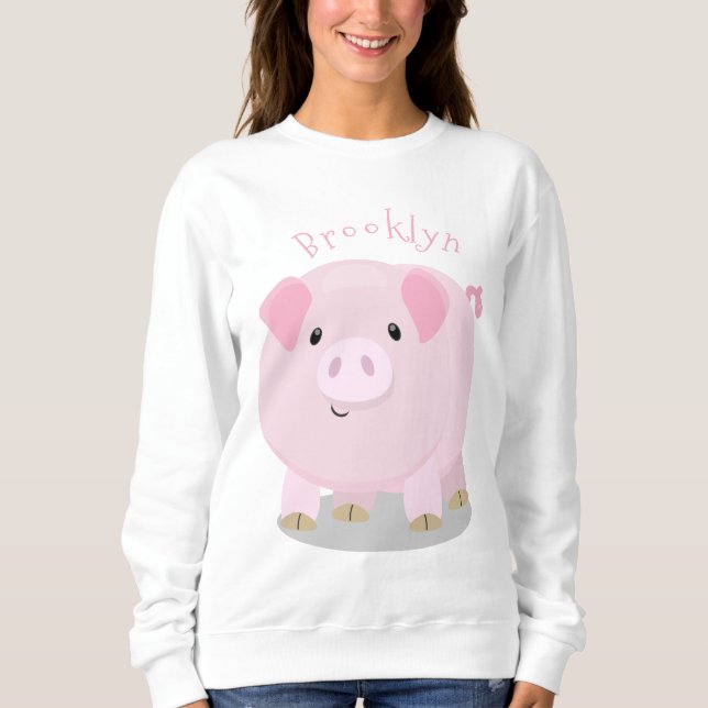Cute pink pot bellied pig cartoon illustration sweatshirt (Front)