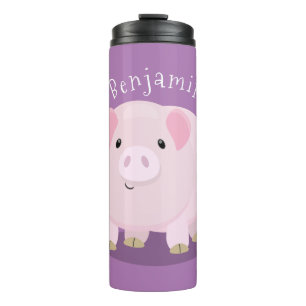 Cute pink pot bellied pig cartoon illustration thermal tumbler