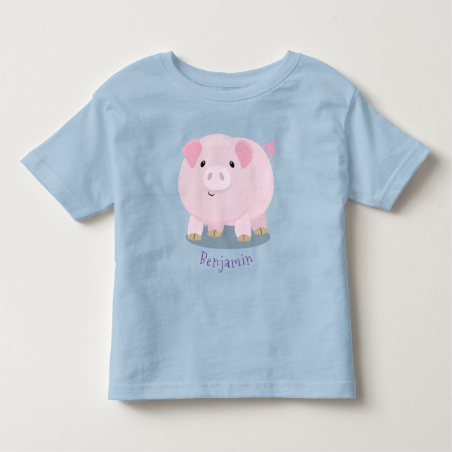 Cute pink pot bellied pig cartoon illustration toddler T-Shirt (Front)