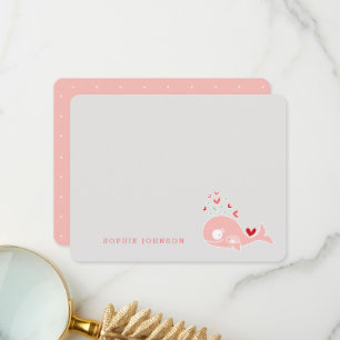 Cute Pink Pregnant Mummy Whale Girl Baby Shower Thank You Card