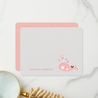 Cute Pink Pregnant Mummy Whale Girl Baby Shower Thank You Card
