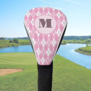 Cute pink preppy argyle custom monogram ladies golf head cover