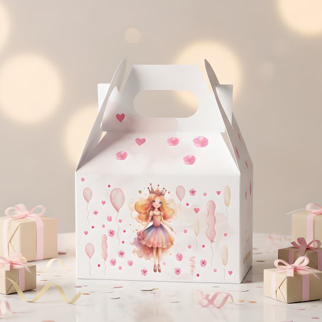 Cute pink princess and balloons birthday favour box (Creator Uploaded)