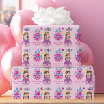 Cute Pink Princess Castle Custom Birthday Girl Wrapping Paper<br><div class="desc">A pretty personalised princess birthday wrapping paper featuring a beautiful little girl in a queen ball gown with pink bows standing in front of a pink castle. Cute custom gift wrap for a little girl. Add your child's name underneath the castle steps of this fairy tale design.</div>