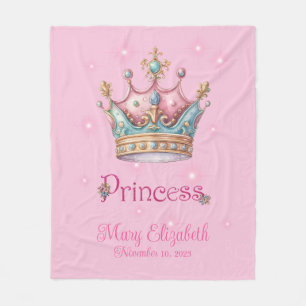Cute Pink Princess Crown Fleece Blanket