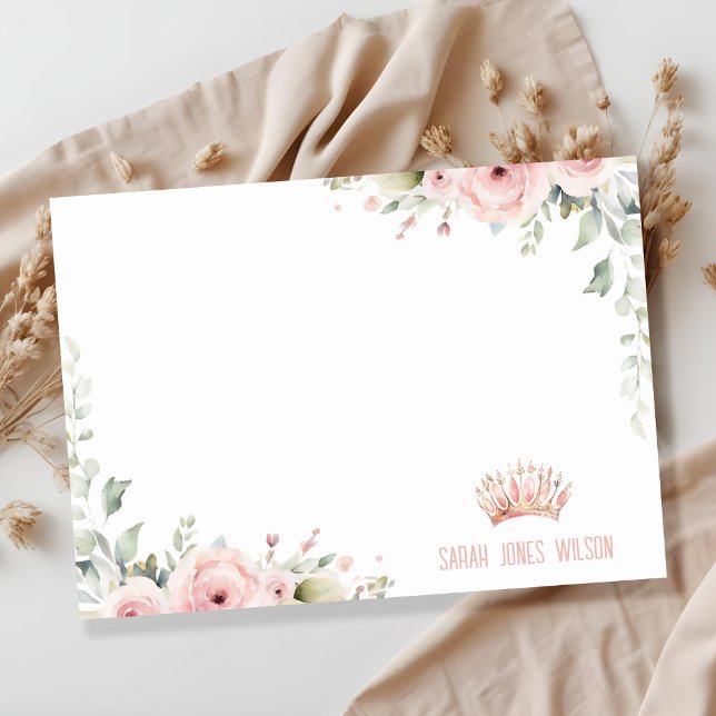 Cute Pink Princess Crown Tiara Floral Birthday Card (Creator Uploaded)