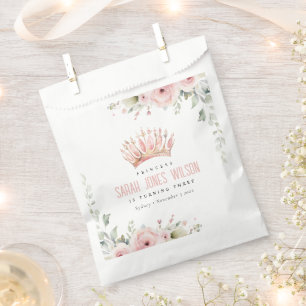 Cute Pink Princess Crown Tiara Floral Birthday Favour Bags