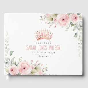 Cute Pink Princess Crown Tiara Floral Birthday Guest Book