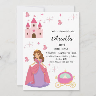 Cute Pink Princess First Birthday Invitation