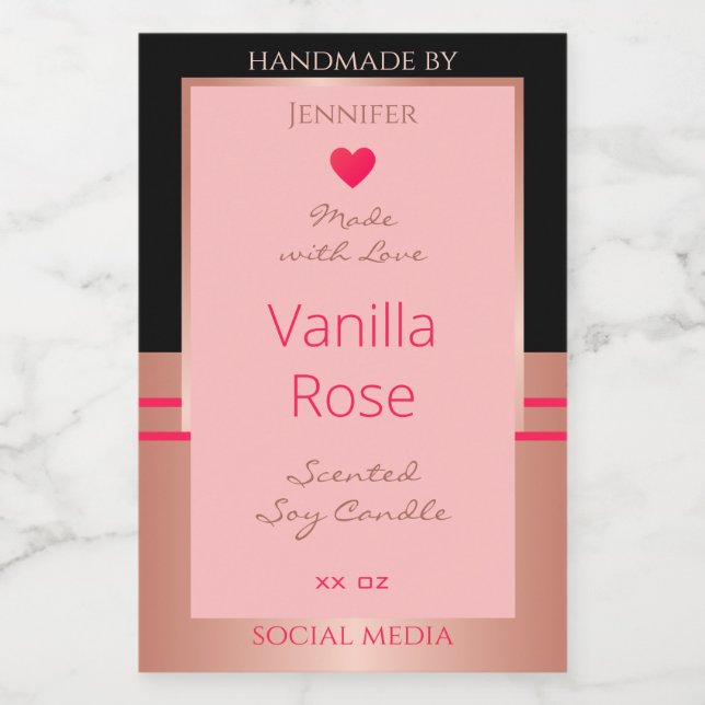 Cute Pink Product Labels Black and Rose Gold Frame (Single Label)