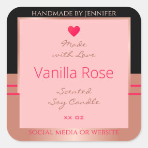 Cute Pink Product Labels Black and Rose Gold Frame