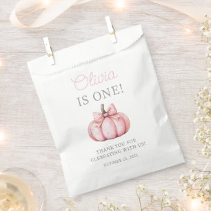 Cute Pink Pumpkin Baby Girl 1st Birthday Favour Bags