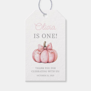 Cute Pink Pumpkin Baby Girl 1st Birthday  Gift Tags