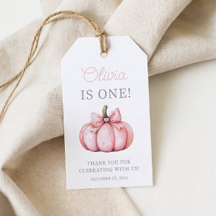 Cute Pink Pumpkin Baby Girl 1st Birthday  Gift Tags